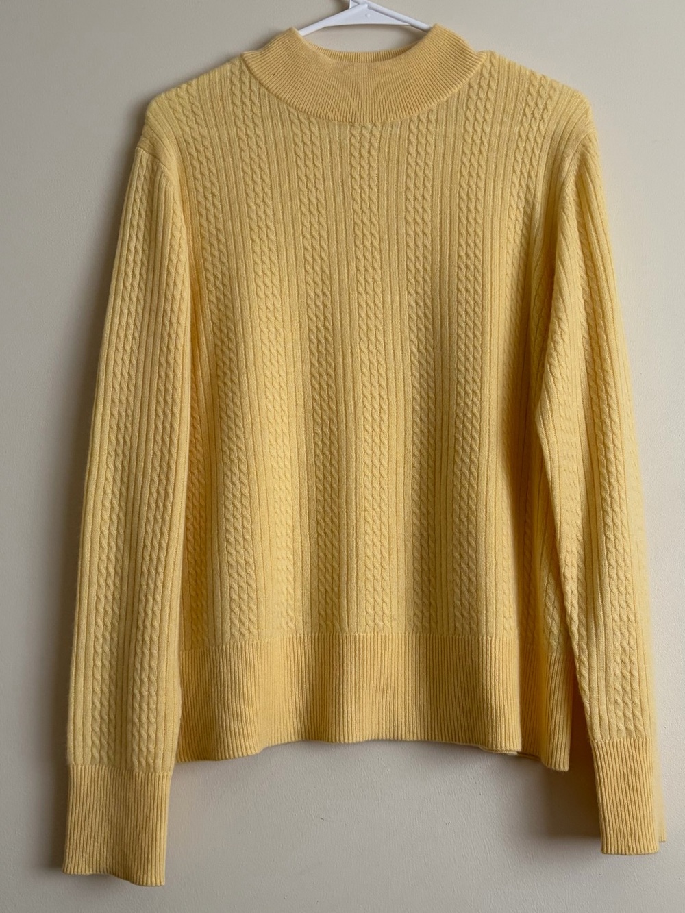 Yellow Cable-Knit Mock Neck Cashmere Sweater